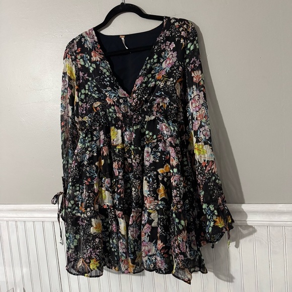Free People | Closer to the Heart Boho Floral Long Sleeve Flowy mini Dress XS - Picture 2 of 11